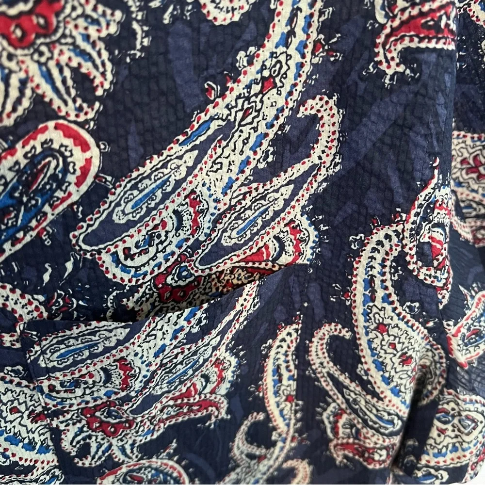 J. CREW Paisley All‎ Over Print 1/4 Button Up Classic Cotton Short Sleeve Shirt